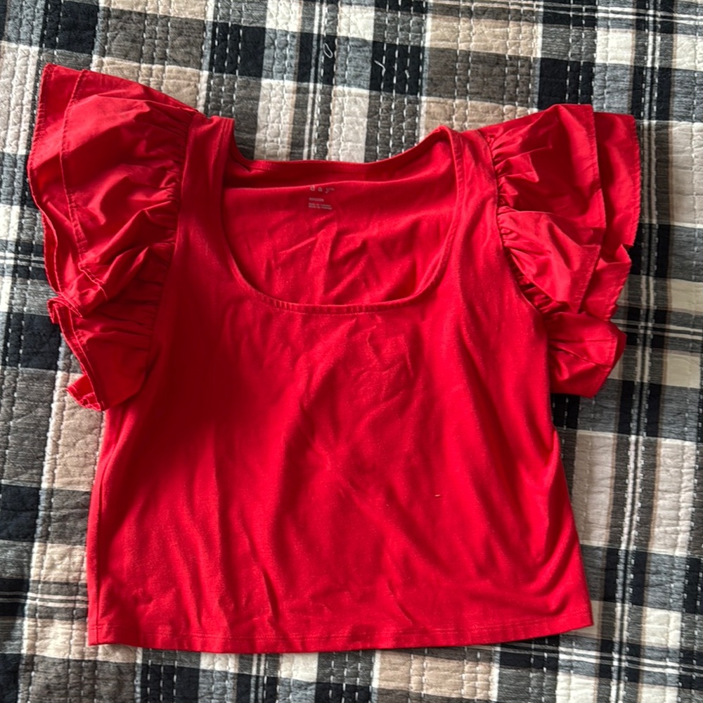 A New Day Red Flutter Sleeve Crop Tank Top